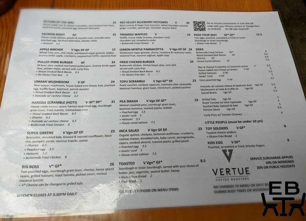 vertue coffee roasters menu